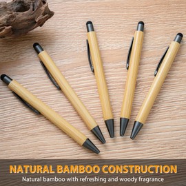 lyforx 100pcs Bamboo Pens Bulk with Touch Stylus Tip Wooden Bamboo Pens Engraving Wooden Ballpoint Pen Customizable Gift Pen Bulk Grey