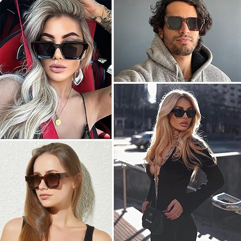 Laurinny Retro Rectangular Sunglasses for Women Men Vintage Square Trendy