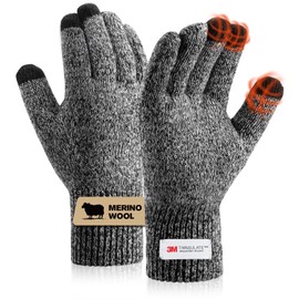SONORAN Merino Winter Gloves for Men Women, Touch Screen Warm Gloves with Thermal Soft Knit Lining Wool Glove for Cold Weather S/M (Black White)