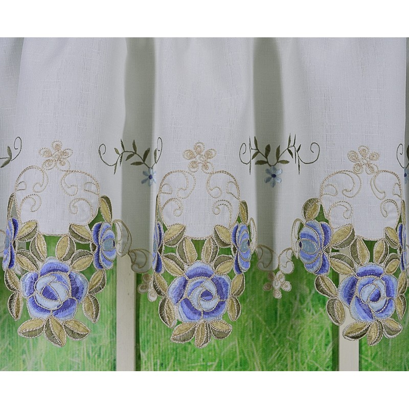 Today's Curtain Verona Reverse Embroidery Valance, 14", White/Blue