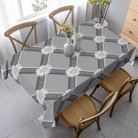 LoLo UoUo Grey Floral Diagonal Table Cloth 60x84 Inch Check and Little Round Outdoor Waterproof Tablecloth Rectangle for Party Picnic Dinner Deco