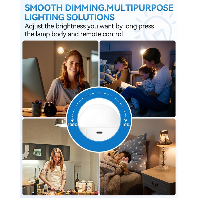 WirelessGlow Rechargeable Light Bulbs with Remote, 3 Color Temperatures and