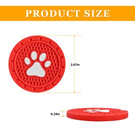 Osilly Car Cup Holder Coaster, 4 Pack PVC Paw Print Anti Slip Insert Coasters, 2.75 Inch Universal Cute Dog Paw Auto Drink Mat, Car Interior Accessories Decor for SUV, Truck, RV and More (Red)
