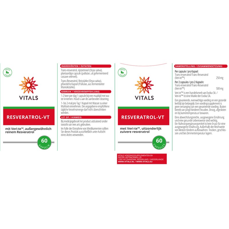 Vitals - Resveratrol VT 60 Capsules, Exceptionally Pure Resveratrol. High