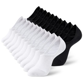 MONFOOT Women's and Men's 10 Pairs Breathable No Show Non slip Socks White Black Medium, multipack