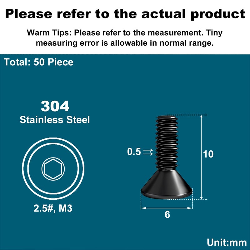 Drenky M3 x 10 mm Countersunk Screws with Hexagon Socket