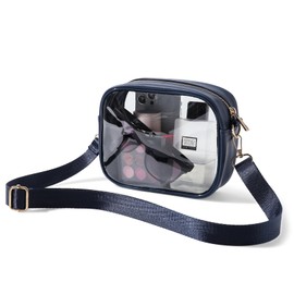 TOBVZOO Clear Purse Crossbody Bag for Women Stadium Approved, Small Leather Clear Bag with Adjustable Strap for Concert Sports Events (Blue)