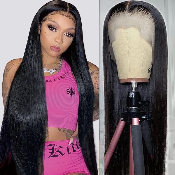 ONETIDE Lace Front Wigs Human Hair 13 x 4 Transparent Lace Front Wigs Human Hair 16 Inch Free Part Brazilian Virgin Straight Frontal Wig 150% Density for Women (40 cm, 16 Inches)