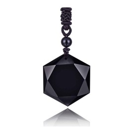 Mens Womens Black Obsidian Pendant Stones Amulet Star David Hexagram Healing Necklace
