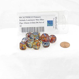 Primary Nebula Luminary Dice with Blue Pips 12mm (1/2in) D6 Set of 12 Wondertrail