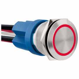 Ordentlich LED Latching Stainless Steel Push Button Switch 12-24V DC 20A 1NO On Off with Wire Socket (1, Red, 22mm)