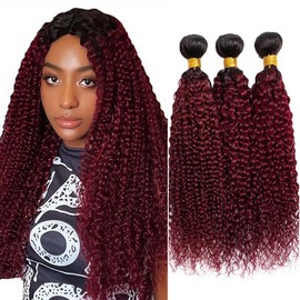 Ombre Human Hair Bundles Burgundy Curly Bundles Burgundy Bundle Human Hair 22 24 26 Inch Unprocessed Brazilian Remy Hair Extensions 1B99J Red Kinky Curly Bundle Hair Weave