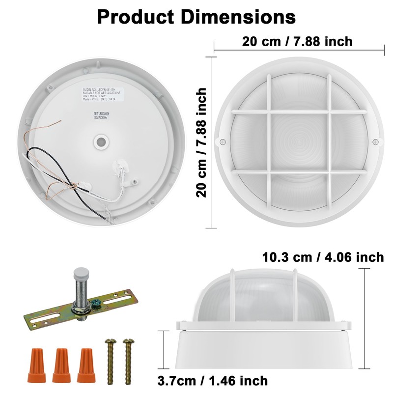 2 Pack 8" Bulkhead LED Light White Round Nautical Light,Outdoor