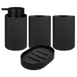 4 Piece Bathroom Accessory Set with Black Soap Dispenser, Brush Cup, Swab Cup and Soap Bar Tray, Bathroom Accessories, Liquid Soap and Gel