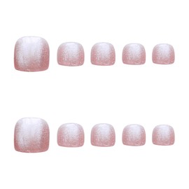 YONAIL 24pcs/set Toenails Short Press On False Toenails For Women and Girls Acrylic Pink Glitter Fake Toenails Art Tips Full Cover Artificial Toenails Decals Glossy Glue On Toe Nails
