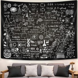 Tapiz científico, tapiz educativo para adolescentes, profesores, estudiantes, fórmulas científicas dibujadas a mano en pizarra, tapiz para colgar en la pared para aula, dormitorio, sala de estar, dormitorio, 80 x 60 pulgadas