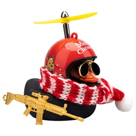 wonuu Rubber Duck Car Ornaments Pink Duck Car Dashboard Decorations Set with Propeller Helmet, Sunglasses, and Gold Chain. (T-Christmas-Black)