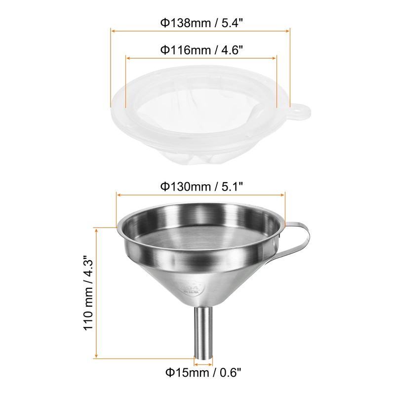 PATIKIL 130mm Diameter Kitchen Funnel Stainless Steel Kitchen Gadget with