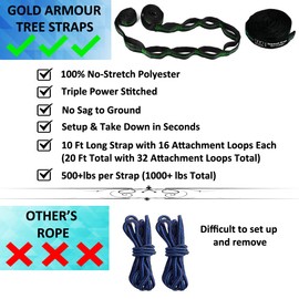 Gold Armour Camping Hammock - Extra Large Double Parachute Hammock (2 Tree Straps 32 Loops, 29 Colors/Patterns) USA Brand Lightweight Nylon Adults Kids, Camping Accessories Gear (OD Green)
