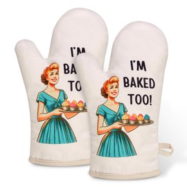 Miracu 2 Pcs Funny Oven Mitts Set, I'm Baked Too, Retro Cute Kitchen Mittens, Housewarming Gifts for Bakers, Baking Lover, Housewife, Mom, Hostess, Friend, Baking Gifts for Women, Cooking Accessories