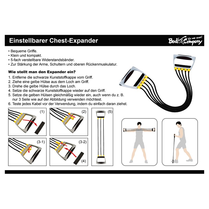 Bad Company Chest Expander I 5-Way Adjustable Resistance Bands with
