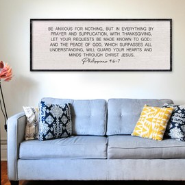 LuZhiQiang Bible Verse Wall Art Be Anxious for Nothing Christian Inspirational Sign 40"×15" Philippians 4:6-7 Rustic Religious Home Decor for Living Room Large Scripture Wood Framed Hanging (Black)