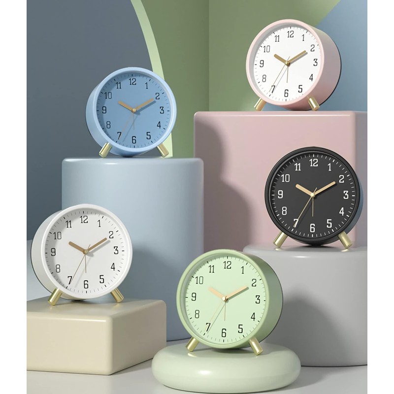 SHISEDECO Alarm Clock with Backlight, 4.5 inches Bedside Analog Non-Ticking