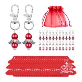 FONCBIEN 72 Pcs Guardian Angel Keychains, 24 Angel Keyrings, 24 Organza Bags and 24 Merry Christmas Tags Lucky Charm Keychains for Wedding Party Gifts Favors, Christmas Tree Ornaments