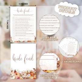 IDWHUIE Bridal Shower Game Card for 25 Guests, Bride Feud Bridal Wedding Shower Engagement Bachelorette Party Activities Game Cards, Boho Fall Floral Wedding Decorations, Minimalist, 05