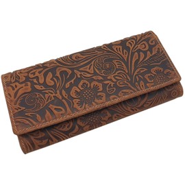 myledershop Large Full-Grain Leather Women's Purse/Purse/Purse/Purse/Purse with Liana Embossing or without Embossing and RFID & NFC Protection Including Sewing Kit, Cognac, coin purse