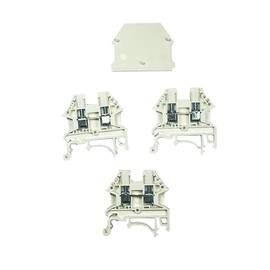 ICI Dinkle DK2.5N-WE 3 Pieces DIN Rail Terminal Block with End Cover DK4NC-WE Screw Type White UL 12-22AWG, 20A, 600V