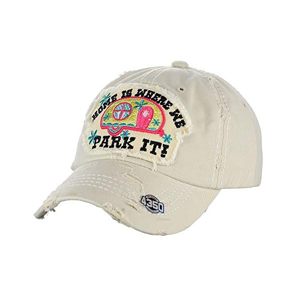 NYFASHION101 Women's Distressed Unconstructed Embroidered Baseball Cap Dad Hat, Park It, Stone