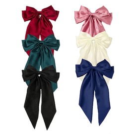 Big Bow Barrettes, BetterJonny 6Pcs Silky Satin Bows Hair Barrettes Clip with Long Silky Bows Hair Clips for Girls Women, Adult Teens Hair Accessories…