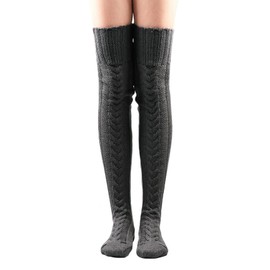 Women's Cable Knitted Thigh High Socks, Overknee Boots Socks, Extra Long Winter Leg Warmers Stockings, darkgray