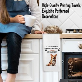 SQQCMM Funny Corgi Dog Themed Gifts Kitchen Decor Towels 16″×24″,Dog Lovers Gifts for Girls Mom Women, A Kitchen is Not Complete Without a Corgi at Your Feet Bathroom Kitchen Dish Hand Towels