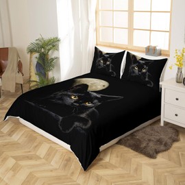 Cat Bedding For Girls Boys Cute Black Cat Pattern Bedspread 2 Piece Black Animal Print Decorative Duvet Cover Set Single Size Farmhouse Cats Decor Comforter Cover With 1 Pillowcase