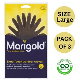 3 X Gardening Rubber Gloves Extra Tough & Non-Slip Grip for Outdoor Cleaning | Roll-top Cuffs Cotton-lined & Double Layered | Large Black