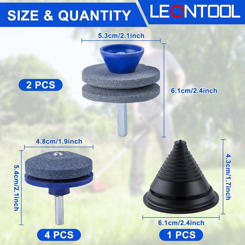 LEONTOOL 7 PCS Double Layer Corundum Lawnmower Blade Sharpener with