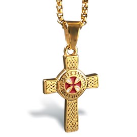 bahamut Knights Templar Cross Pendant Necklace for Men Boys Stainless Steel Vintage Crusader Holy Knight Jewelry with 25" Chain, Stainless Steel, No Gemstone