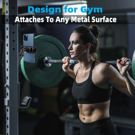 Gym Magnetic Phone Holder Mount with 360° Adjustable Dual Ballhead Magic Arm, Magnet Base Phone Mount for Gym Equipment, Refrigerator, or Any Ferrous Metal Surface, Compatible with All Smartphones