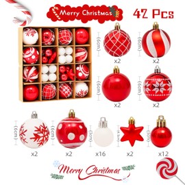 Lonkwa 42 Pcs Christmas Balls Ornaments for Xmas Tree, Red & White Christmas Tree Decorations, Shatterproof Tree Hanging Balls Set, Holiday Party Wedding Home Decorations