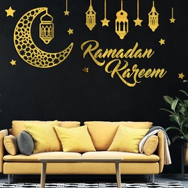 KYMY Eid Mubarak Wall Stickers, Islamic Muslim Arabic Clings, Ramadan Acrylic 3D Mirror Shinning Wall Decals, Hajj, Eid Al Adha Home Room Decorations