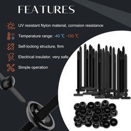 Nylon Universal Cable Tie Buckle, 50pcs Heavy Duty Self-Locking Nylon Zip Ties Holder Black Zip Ties for Car Daily Repair Multipurpose Plastic Cable Tie Tool UV Resistant Zipties