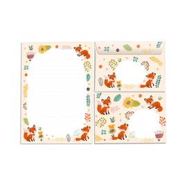 Letter Pad with Envelope for Kids Fox Animals Stationery Set for Girls (A5 Pad with 25 Sheets + 15 Envelopes)
