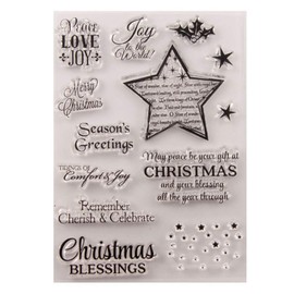 Merry Christmas Season's Greeting Christmas Verses Phrase Sparkle Stars Clear Stamps for Christmas Cards Making Decoration and Scrapbooking Rubber Stamps for Craft