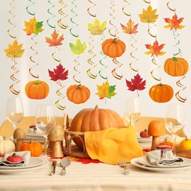 Fall Pumpkin Maple Leaf Hanging Swirls Autumn Swirls Streamers Happy Fall Banner Thanksgiving Ceiling Hanging Decorations for Home Harvest Decor