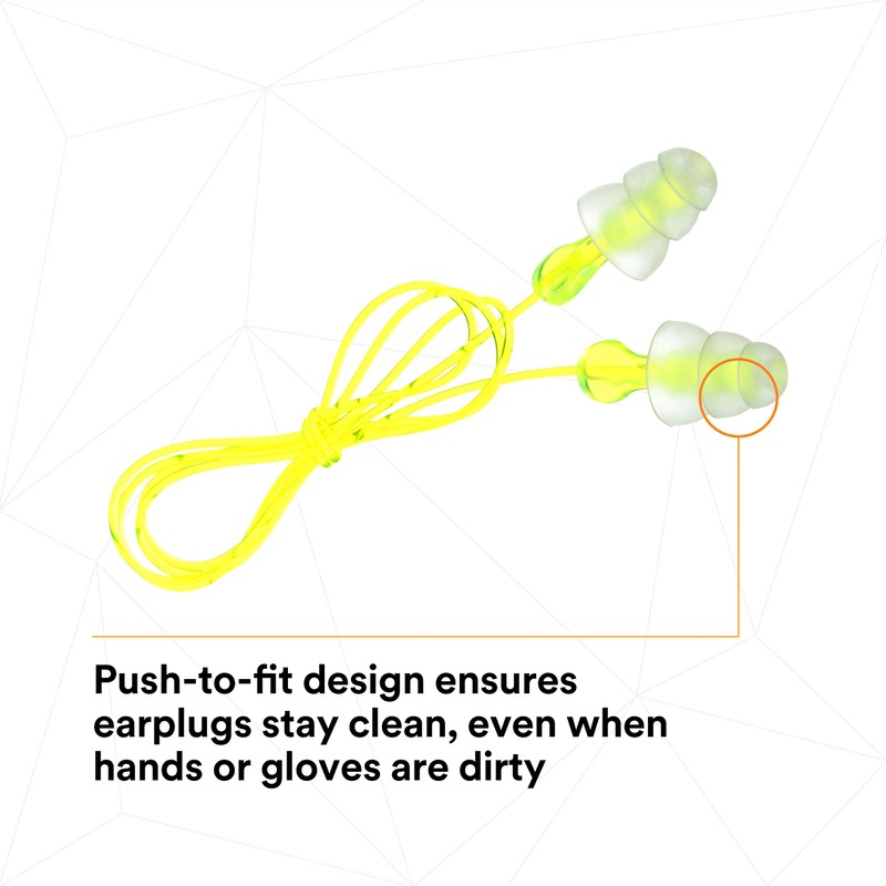3M Tri-Flange Earplugs P3000, Corded, 100 Pairs