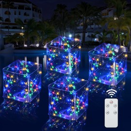 Glooglitter 4 Pcs 12” Solar Floating Pool Light Inflatable LED Square Solar Pool Light That Float Glow The Dark IP68 Waterproof Light Up Floating Light for Wedding Party Decor(Multicolor)