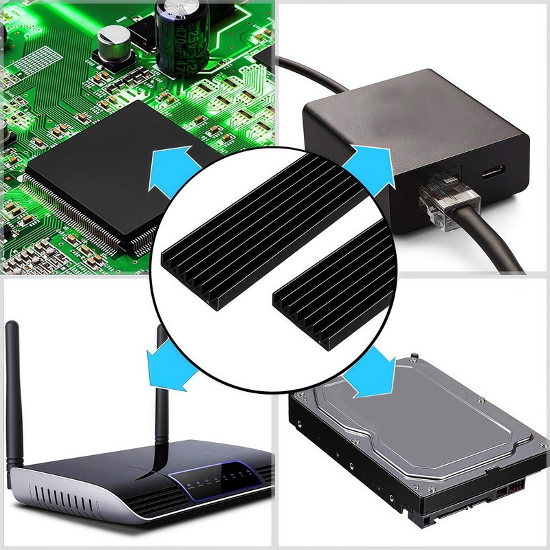 4個アルミニウム脱熱器, 導熱接着シート付き熱暴走対策 冷却ラジエーターフィンCPU ICチップ 回路基板に適用