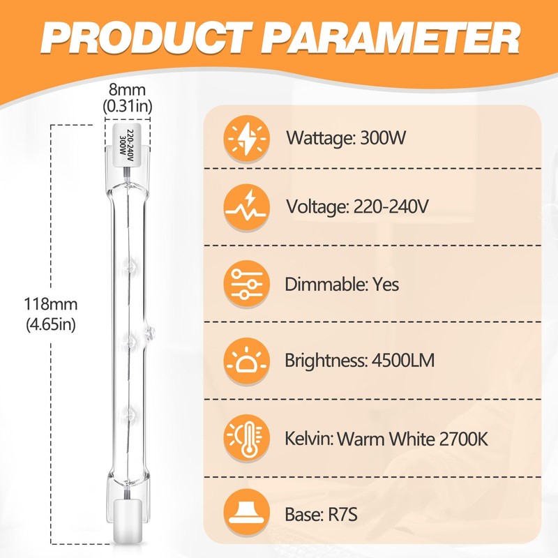 Blakapoo Halogen Bulbs R7S 300W WW 118mm 5P